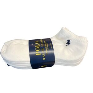 Polo Ralph Lauren Socks 6 Pairs WHITE Low-Cut Classic Sport Men's NAVY PONY Nwt